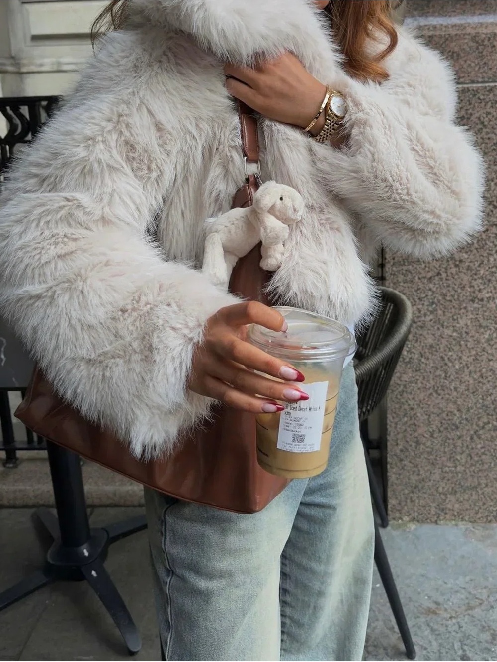 Plush Faux Fur Jacket in Cream shaggy coat warm